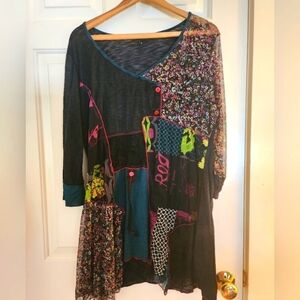Me Paris Tunic Top Mesh Floral 3/4 Sleeve Artsy Avante Garde French Size 5 Boho